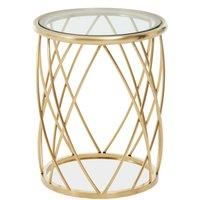 Orsina Stylish Gold Side Table with Clear Glass, Luxurious Gold Finished Bedside Table, Contemporary Round Table