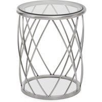 Orsina Stylish Gold Side Table with Clear Glass, Luxurious Gold Finished Bedside Table, Contemporary Round Table in Silver