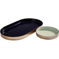 Interiors by PH Set Of 2 Navy Gold Trays & Mint Gold