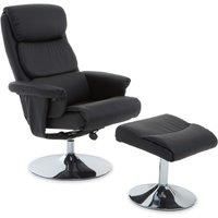 Interiors by PH Black Leather Padded Reclining Chair And Footstool