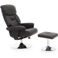 Premier Housewares Black Leather Chair With Footstool/PU leather upholstery/Luxe Reclining Seat/Pedestal base/Adjustable reclining backrest