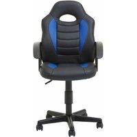 Premier Housewares Black And Blue PU Home Office Chair With Flexible Armrest/Wheel Rolling Base/Adjustable Height And Padded Seat With Lock Mechanism Computer Chairs For Desk w54 x d57 x h97cm
