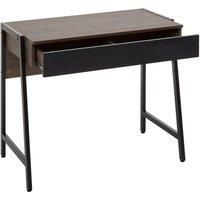 Premier Housewares Home Office Desk with a Drawer and 2 Compartments, Study Table, Oak wood Effect, 84x48x76cm, Black - BRADBURY