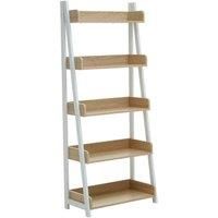 Premier Housewares Bradbury 5 Tier Natural Oak Effect Large Shelving Unit, Home Office Ladder Shelf with White Metal Frame 67x33x160cm