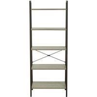 Premier Housewares Bradbury 5 Tier Grey Oak Effect Large Shelving Unit, Home Office Ladder Shelf with Black Metal Frame 64x34x164cm