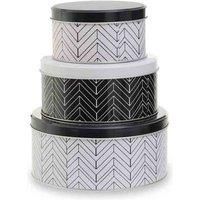 Interiors by PH Printed Storage Tins, Round, Set Of 3 - Black