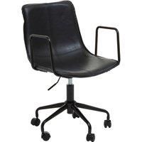 Premier Housewares Black Leather Chair With Castors Rotation And Adjustable Height Rolling Frame Contemporary Style Chairs For Living Room/Bedroom 59 x 91 x 48