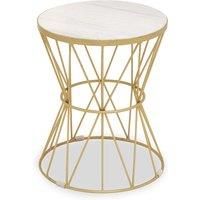 Orsina Luxurious Side Table With Pinched Base, Gold Finish Bedside Table For Bedroom, Round Nesting Table in White