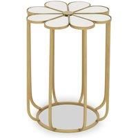 Orsina Distinctive Petal Side Table With Mirrored Top, Gold Finish Bedside Table, Botanical Design Nesting Table
