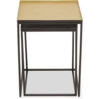 Orsina Nest Of 2 Tables For Outdoor Patio, Modern Bedside Tables, Square Tables With Silver Hues, Small Side Tables in Gold