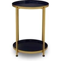 Orsina Versatile Two Tier Side Table, Small Side Table, Stylish Round Lounge Table, Brass Finish Bedside Table in Blue