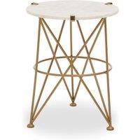 Orsina Stylish Angular Accent Table, Gold Finish Round Table, Bedside Table With Marble Top, Metallic Table