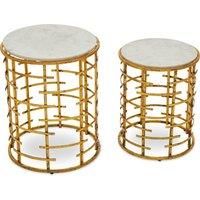 Orsina Distinctive Set Of 2 Tables With Jupiter Base, Metallic Nesting Table, old Finish Bedside Table For Bedroom in White