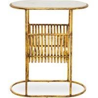 Orsina Table With Magazine Rack, Storage Round Table, Versatile Bedside Table, White Marble Topped Nesting Table in Gold