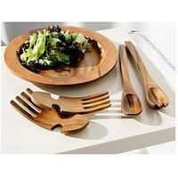 Premier Housewares 1104585 Acacia Wood Salad Servers Salad Bowl & Servers Set of 2 Wooden Tongs Small Wooden Spoon Wooden Salad Forks 35 cm x 5 cm x 2 cm, Brown