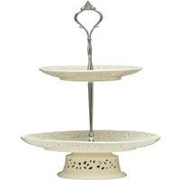 Premier Housewares 2 Tier Lace Cake Stand for Afternoon Tea - Cream