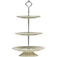Premier Housewares Ceramic Cake Stand Metal Shaft Cake Stands For Afternoon Tea Ornate Handle Cake Stand 3 Tier Cake Holder (H x W x D): 47 x 28 x 20