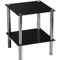 Premier Contemporary Square End Table, 2 Tier Black Glass, Chrome Finish Legs