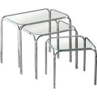 Set of 3 Nesting Tables Side Table Living Room Furniture Glass Top Chrome