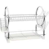 Premier Housewares 2 Tiers Dish Drainer / Dish Rack / Sink Drainer / Draining Rack / Removable Tray / Cutlery Drainer / Cup Holder - White,H39 x W56 x D25cm