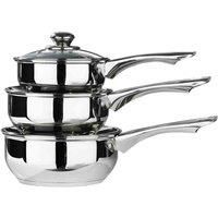 Premier Housewares Stainless Steel Saucepan Set, 3 Piece Set with Glass Lids