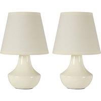 Premier Housewares 2501191 Ceramic Bedside Lamp - Set of 2, Cream, H28 x W18 x D18cm