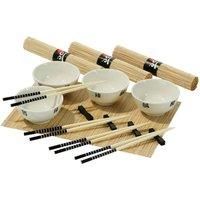 Premier Housewares Chinese Dinner Sets Ramen Bowl Dinner Set for 4 Plate sets Set (4 White Noodle Bowl/4 Chopsticks/4 Rests/4 Mats) 16 Pieces