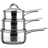 Premier Housewares 408106 Stainless Steel Saucepan Set, Two Tone Induction Cookware Set - 3 piece Silver