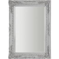 Orsina Baroque Design Wall Mirror With Polyresin Frame, Distressed Silver Accent Piece, Scrollwork Mounted Mirror