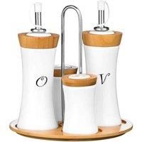 Premier Housewares 1103947 4-Piece Bamboo/Ceramic Concave Condiment Set,White,H19 x W19 x D9cm