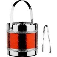 Premier Housewares Ice Bucket and Tongs with Hammered Red Band - Stainless Steel