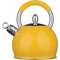 Premier Housewares 505127Premier Houseware Whistling Kettle Travel Kettle Heat Resistant Handle Coffee Kettle Stainless Steel Kettle Yellow Kettle Stove Kettle 2.4 L 25Hx19Wx19D,2.4 Litre