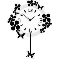 Premier Housewares Flowers and Butterflies Pendulum Wall Clock - Black/White
