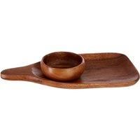 Socorro Acacia Wooden 2pc Serving Set Paddle Round Dish Natural Grain Finish New