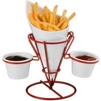 Premier Housewares French Fry Cone with Stand and Two Dip Dishes - White/Red