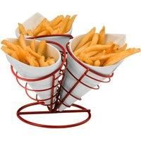 Premier Housewares Porcelain French Fry Chip Cone Set of 3 Snack Holder RED
