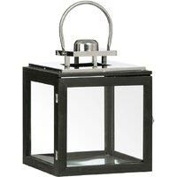 Premier Housewares Regents Park Lantern, Wood, Black, Silver Finish Top, Handle