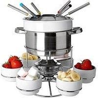 Stainless Steel Porcelain Fondue Set - White Colour Coded Spoons Forks Party