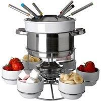 Stainless Steel Porcelain Fondue Set - White Colour Coded Spoons Forks Party