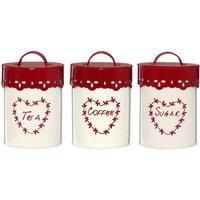 Anglaise Tea Coffee Sugar Canisters Biscuit Bread Peg Holder Red Cream Storage