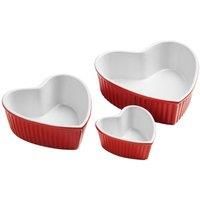 Premier Housewares, Heart Shaped Casserole Dish Set of 3 Red Casserole Dish Stoneware Dish Oven Casserole Dish Serving Dishes H6 X W18 X D18.5 Cm