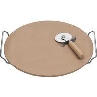 Round Pizza Serving Cutting Chopping Stoneware Board Chrome Handles Cutter Set