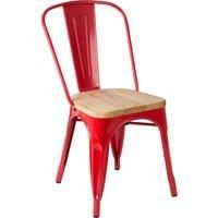 Orsina Industrial Red Chair In Powder Coated Metal & Wood, Comfortable Dining Chair For Entertaining Guests