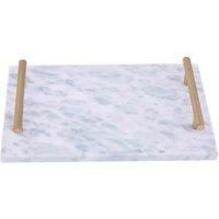Premier Housewares Grey Marble Tray with Gold Effect Handles, Handcrafted, Sleek and Smooth Finish, Rectangular Sturdy Grey Marble Tray, Gold Finish Handles, Snack Tray, Dinner Tray
