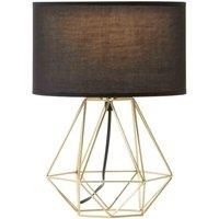 Orsina Black Drum Shade Table Lamp With Chrome Cage Base, Sturdy Bedside Lighting Piece, Modern Iron Lamp Fixture in Gold