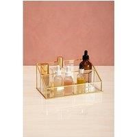 Premier Housewares Clear Makeup Organizer/ Makeup Storage Box With 3 Compartments/ Stylish Glass Makeup Organizer W22 x D12 x H10cm/ Storage For Makeup
