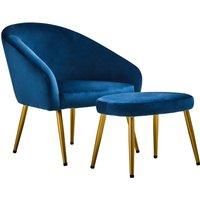 Midnight Blue Velvet Arm Chair with Footstool, Velvet Upholstered Accent Chair & Footstool, Armchair Set