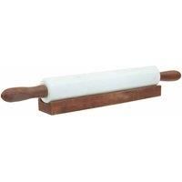 Interiors by PH Ziarat Marble Rolling Pin With Wooden Handles And Stand - White