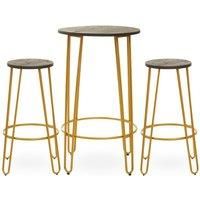 Interiors By Ph 3 Piece Elm Wood Gold Finish Bar Table Stool Set