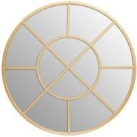 Orsina Black Finish Round Wall Mirror, Industrial Geometric Accent Mirror for Living Room, Sleek Metal Frame Mirror in Gold